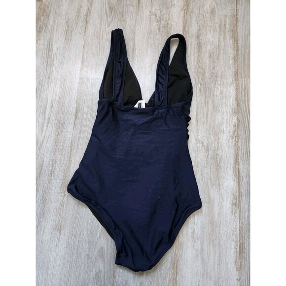 J. Crew Ruched V Neck One Piece Swimsuit Lined Stretch Navy Blue Sz 2 - Picture 5 of 10